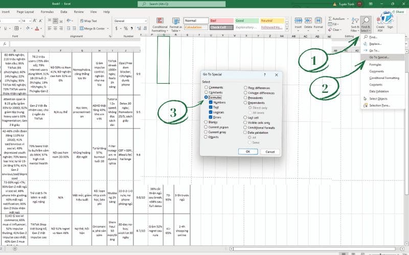 Hình ảnh chuẩn bị trước khi in Excel vừa trang giấy A4 ngang - Kiểm tra công thức lỗi

 Bước 2: Chọn vùng in (Set Print Area)  